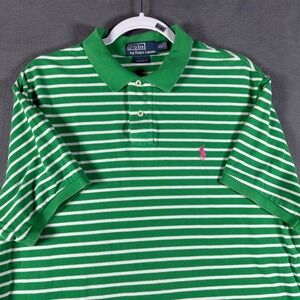 Polo Ralph Lauren Mens XL Custom Fit Striped Polo Shirt Green White Pink Pony